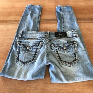 Miss Me Cuffed Skinny Jeans Women 27 Blue Low Rise Distressed Flap Pocket 17456